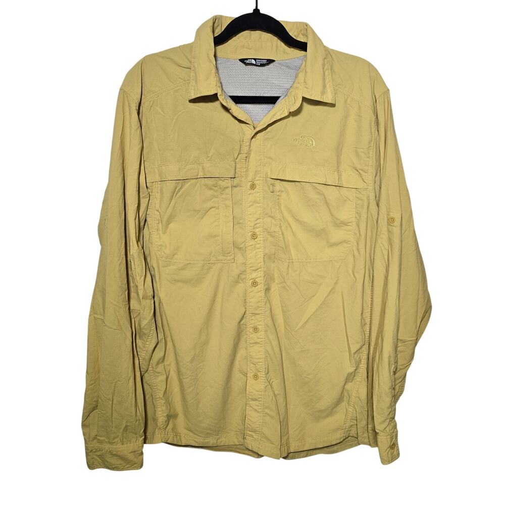 The North Face Mens Yellow Med Long Sleeve Vented Hiking Btton Down Shirt